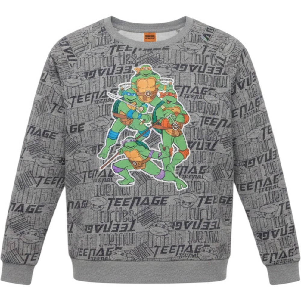Nickelodeon TMNT Sweater Box Lunch 1990s Cartoon Graphic Gray XXL